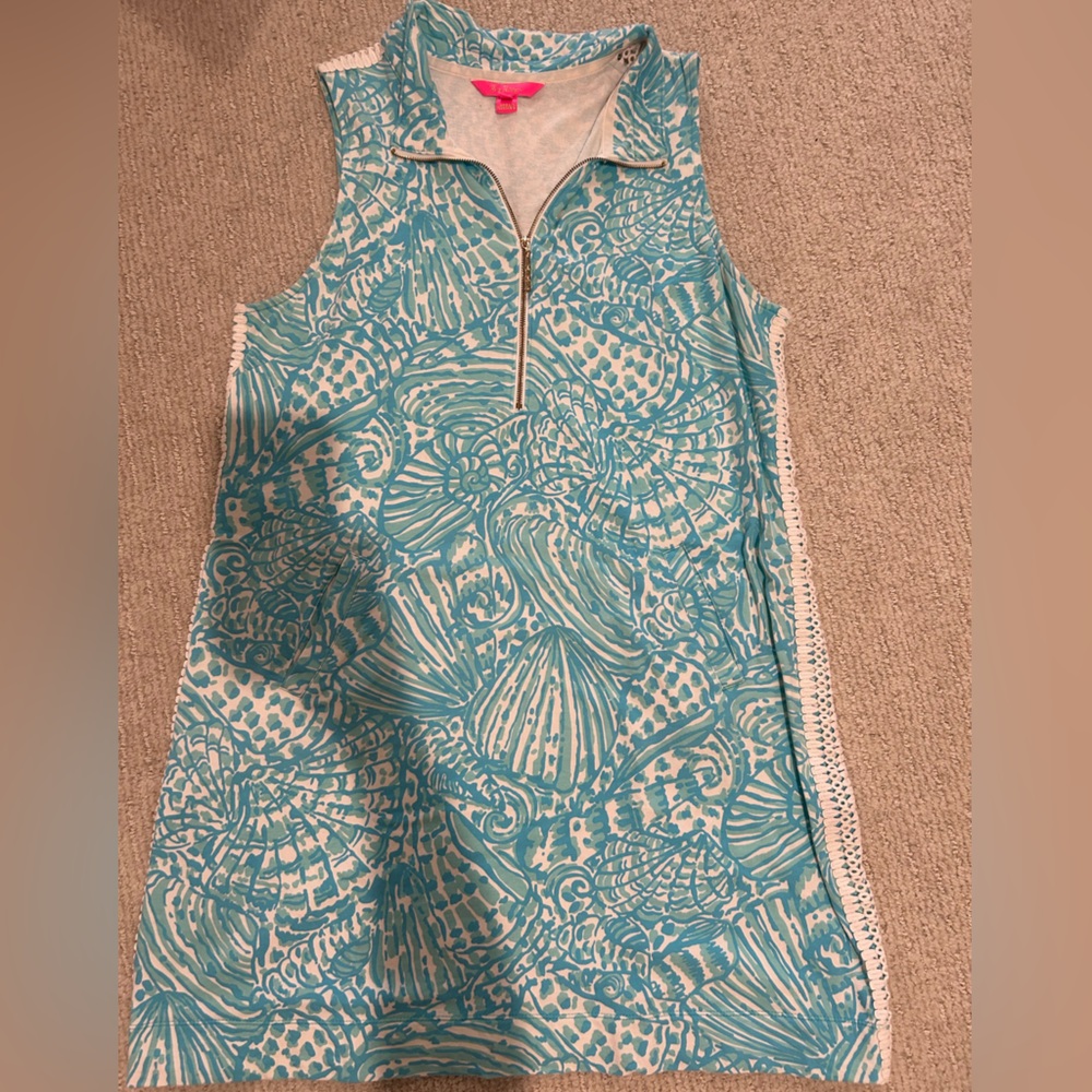 Lilly Pulitzer Blue and White Shell-Pattern Dress--Size XL